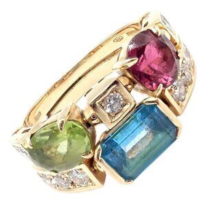 Bulgari Bulgari Allegra 18k Gold Diamond Peridot Tourmaline Band Ring